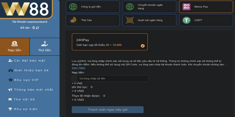 Tổng quan về hóa đơn nạp tiền W88