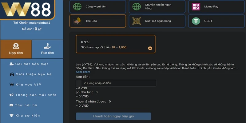 Lỗi thường gặp trong lịch sử nạp rút tiền tại W88
